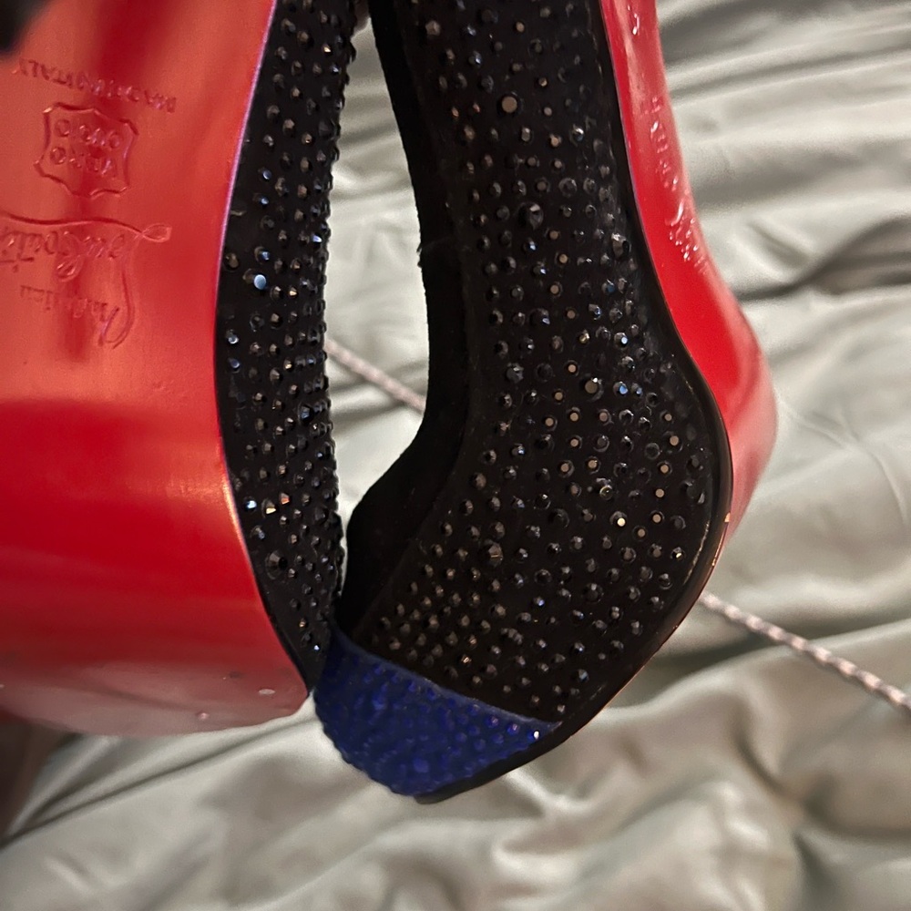 Christian Louboutin Black and Blue Heels with Textured Sole